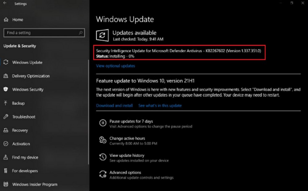 window update available