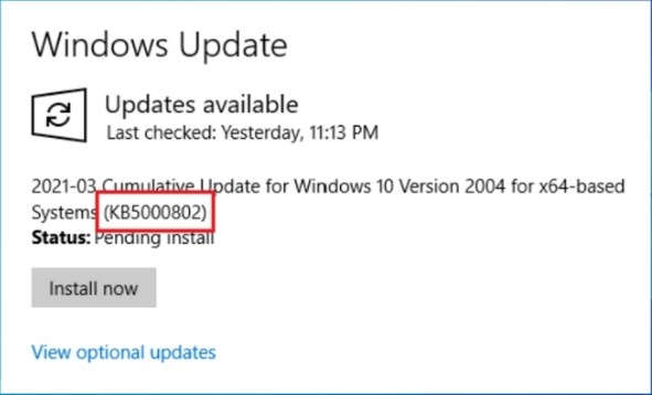 windows update error KB5000802