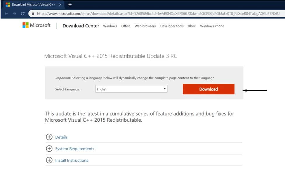 Microsoft Visual C++ 2015 Redistributable download