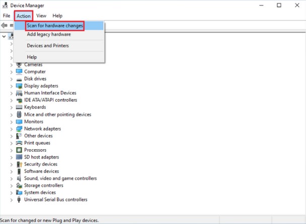 Scan for Hardware Changes in the Device Manager