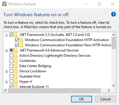 windows Features Trun Windows Features ON or OFF