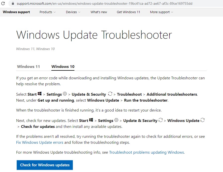 windows update troubleshooter website