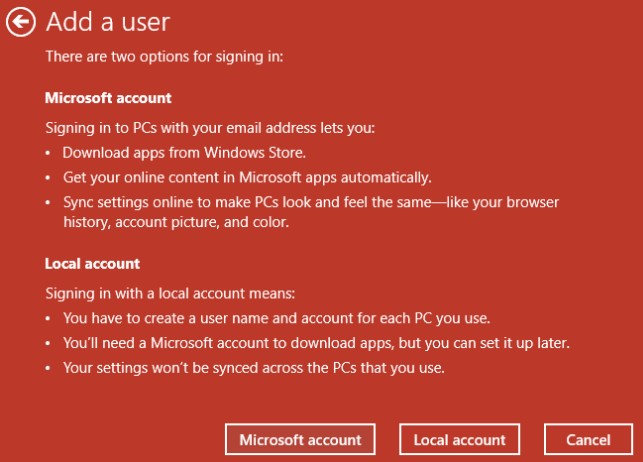 Add User Microsoft account and Local account