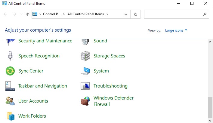 Windows Defender Firewall Control Panel
