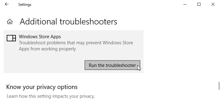 windows store apps troubleshooter