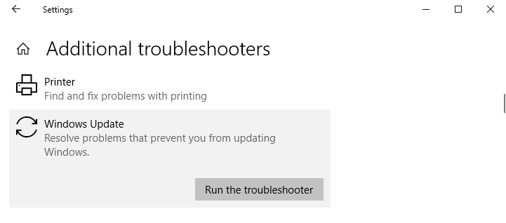 windows update run the troubleshooter
