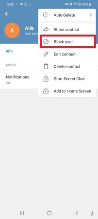 blok user android telegram