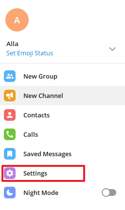telegram settings icon di desktop