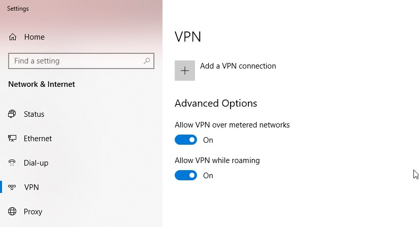 VPN di settings windows