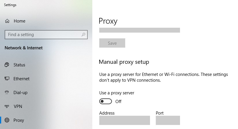 proxy manual proxy setup