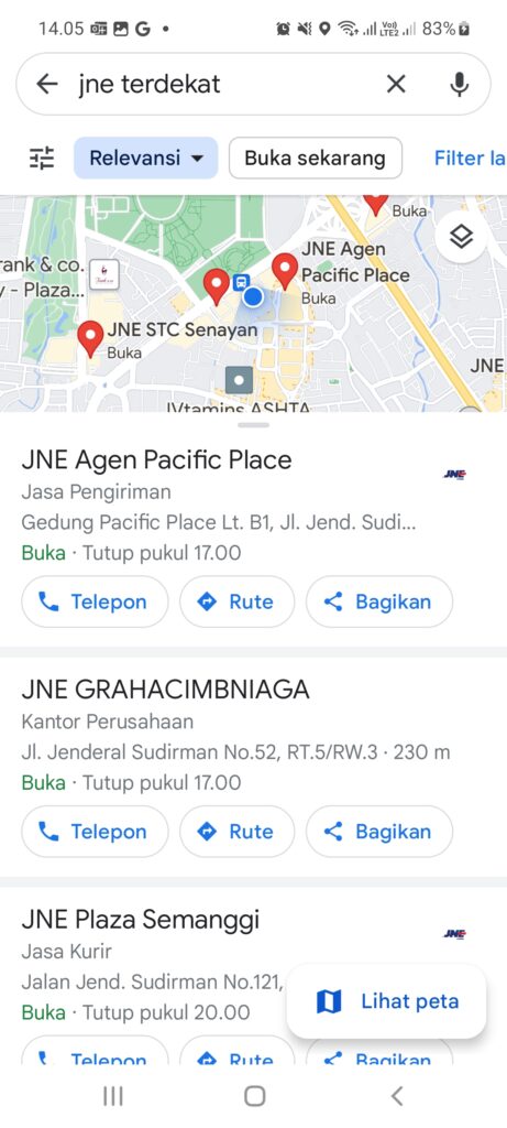 4. Lihat JNE Terdekat Di Google Maps